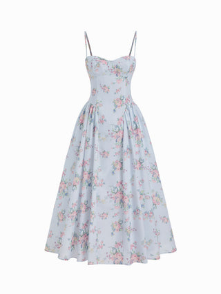Textured Sculptural Floral Sweetheart Floral High Rise Flared Midi Dress