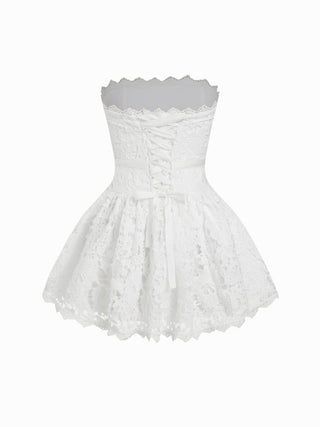 Lace Strapless Bowknot Flared Mini dress