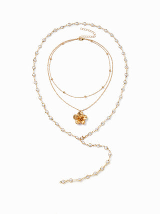 FLOWER & FAUX PEARL LAYERED NECKLACE
