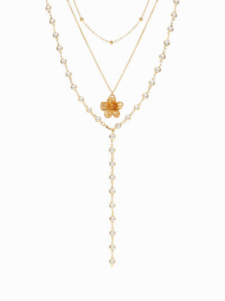 FLOWER & FAUX PEARL LAYERED NECKLACE