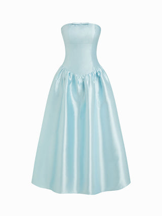 Satin Satin Sculptural High Rise Strapless Bowknot Flared Maxi Dress For Party/Clubbing Wedding