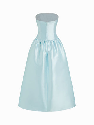 Satin Satin Sculptural High Rise Strapless Bowknot Flared Maxi Dress For Party/Clubbing Wedding