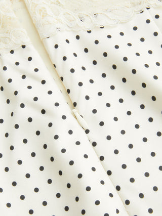 Satin Polka Dot V-neck Lace Panel Mermaid Maxi Dress