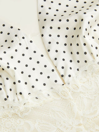 Satin Polka Dot V-neck Lace Panel Mermaid Maxi Dress