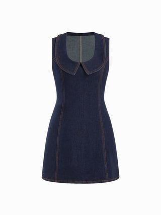 Stretch Washed Denim Collar Shirt Mini Dress