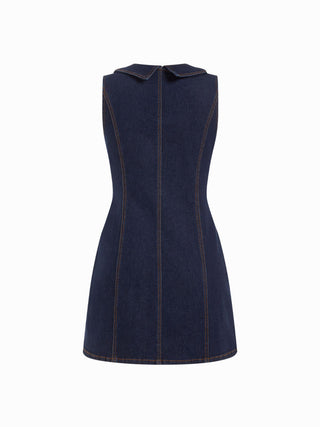 Stretch Washed Denim Collar Shirt Mini Dress