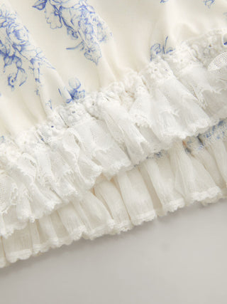 Woven Cotton-blend Floral Lace Trim Ruffle Bowknot Bloomer Micro Shorts For School Daily Casual Home
