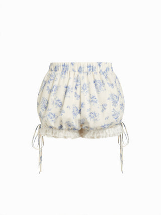 Woven Cotton-blend Floral Lace Trim Ruffle Bowknot Bloomer Micro Shorts For School Daily Casual Home