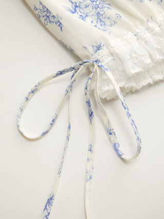 Woven Cotton-blend Floral Lace Trim Ruffle Bowknot Bloomer Micro Shorts For School Daily Casual Home