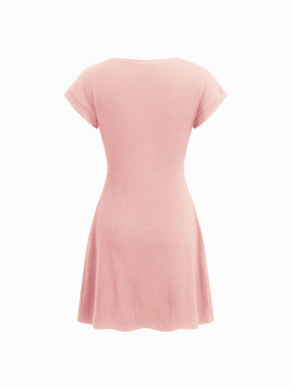 Cotton-blend Round Neckline Ruched Mini Dress