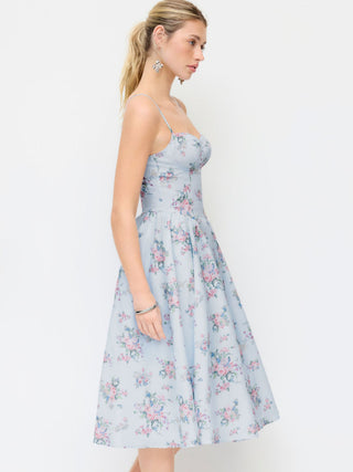 Textured Sculptural Floral Sweetheart Floral High Rise Flared Midi Dress