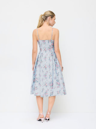 Textured Sculptural Floral Sweetheart Floral High Rise Flared Midi Dress