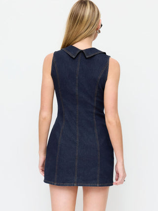 Stretch Washed Denim Collar Shirt Mini Dress