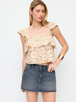 Washed Denim Low Rise A-line Mini Skirt With Metal Detail