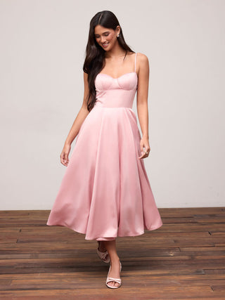 Satin Sculptural Sweetheart Flared Cami Maxi Dress