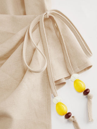 Linen-blend Beaded Knotted Ruched Tank Top