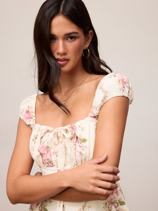 Square Neck Floral Knotted Mini Dress