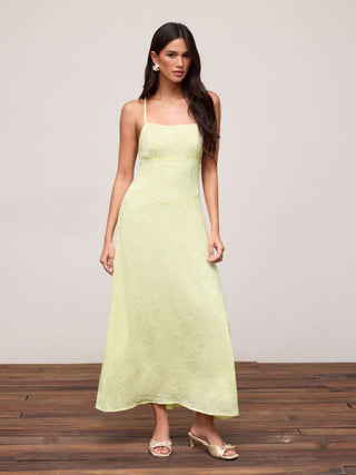 Jacquard Floral Tie Back A-line Maxi Dress