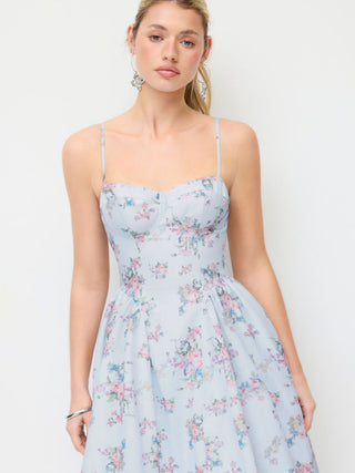 Textured Sculptural Floral Sweetheart Floral High Rise Flared Midi Dress