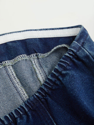 Stretch Denim Strapless Peplum Hem Bandeau Top