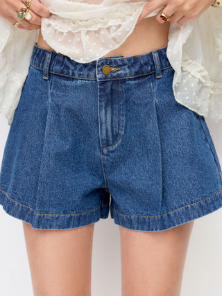 Denim Mid Rise Wide Leg Shorts