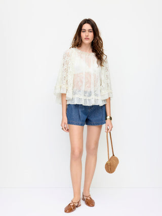 Denim Mid Rise Wide Leg Shorts