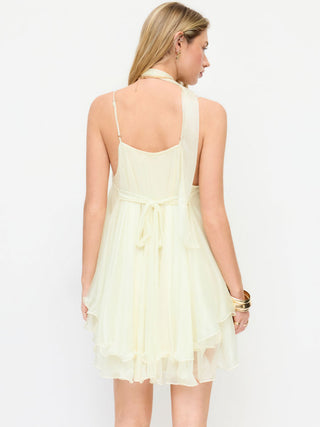 Sequin V-Neck Halter Ruffled Hem Oversized Mini Dress With Scarf