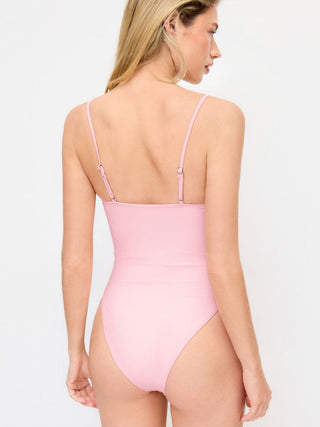 Square Neck Lace Trim Bowknot One Piece Swimsuit