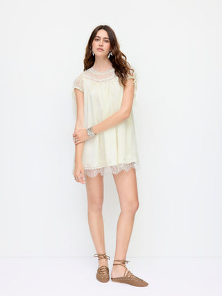 Chiffon Lace Trim Puff Sleeve Oversized Blouse