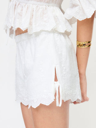 Cotton Low Rise Embroidery Tie Side Split Pointed Hem Oversized Shorts