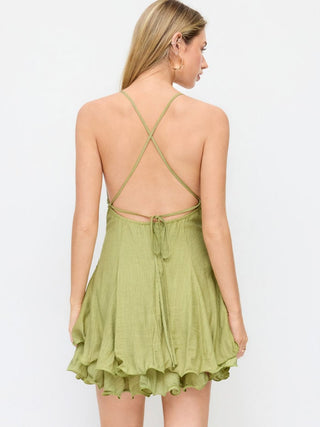 Sweetheart Ruffled Cut Out Criss Cross Flared Mini Dress
