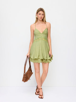 Sweetheart Ruffled Cut Out Criss Cross Flared Mini Dress