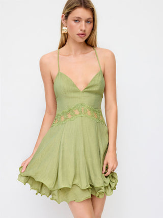 Sweetheart Ruffled Cut Out Criss Cross Flared Mini Dress