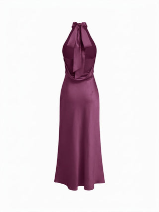 Satin Halter Neck Wrap High Rise Mermaid Maxi Dress