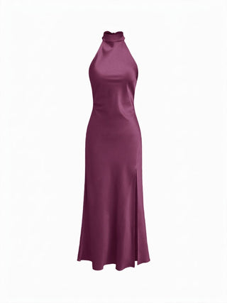 Satin Halter Neck Wrap High Rise Mermaid Maxi Dress