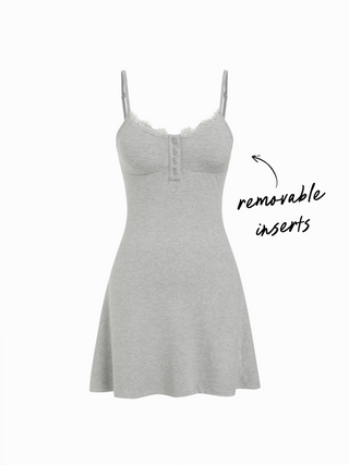 High Stretch Scoop Neckline Lace Trim Cami Flared Mini Dress
