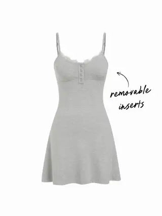 High Stretch Scoop Neckline Lace Trim Cami Flared Mini Dress