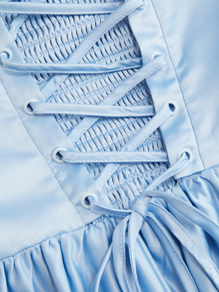 Satin Strapless Ruched Lace-up High Rise Bubble Maxi Dress
