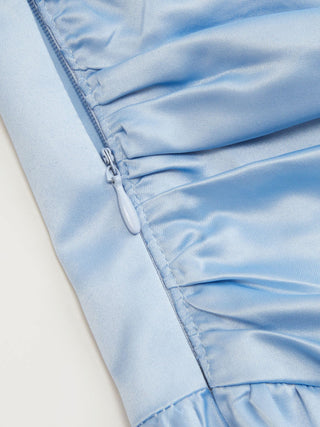 Satin Strapless Ruched Lace-up High Rise Bubble Maxi Dress