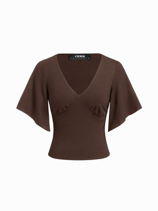 V-neck Ruched Short Bell Sleeve Top