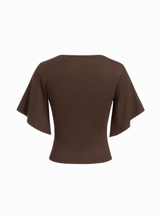 V-neck Ruched Short Bell Sleeve Top