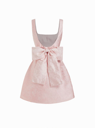 Jacquard Sculptural Square Neck Bowknot Flared Mini Dress