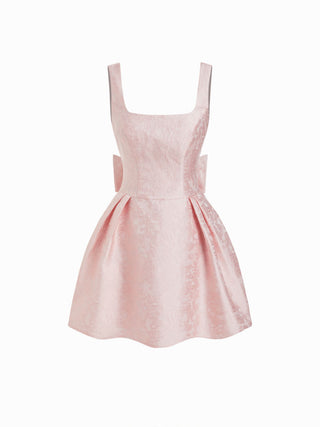 Jacquard Sculptural Square Neck Bowknot Flared Mini Dress