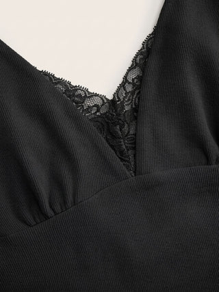 Cotton V-Neck Lace Panel Tank Top