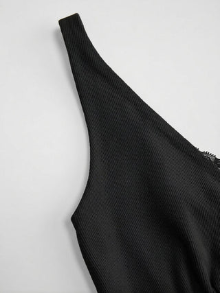 Cotton V-Neck Lace Panel Tank Top
