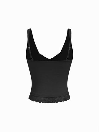 Cotton V-Neck Lace Panel Tank Top