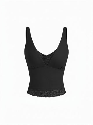 Cotton V-Neck Lace Panel Tank Top