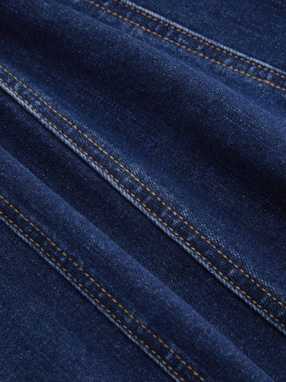 Stretch Denim V-neck Washed Pleated A-line Midi Dress