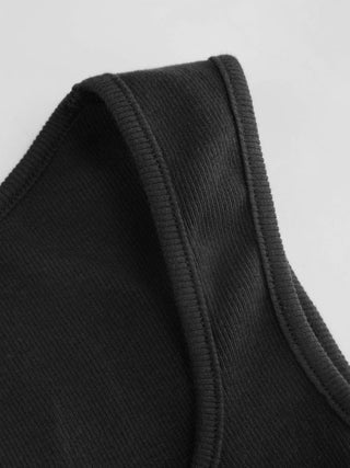 Cotton Scoop Neck Button Front Asymmetrical Hem Crop Top