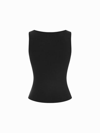 Cotton Scoop Neck Button Front Asymmetrical Hem Crop Top